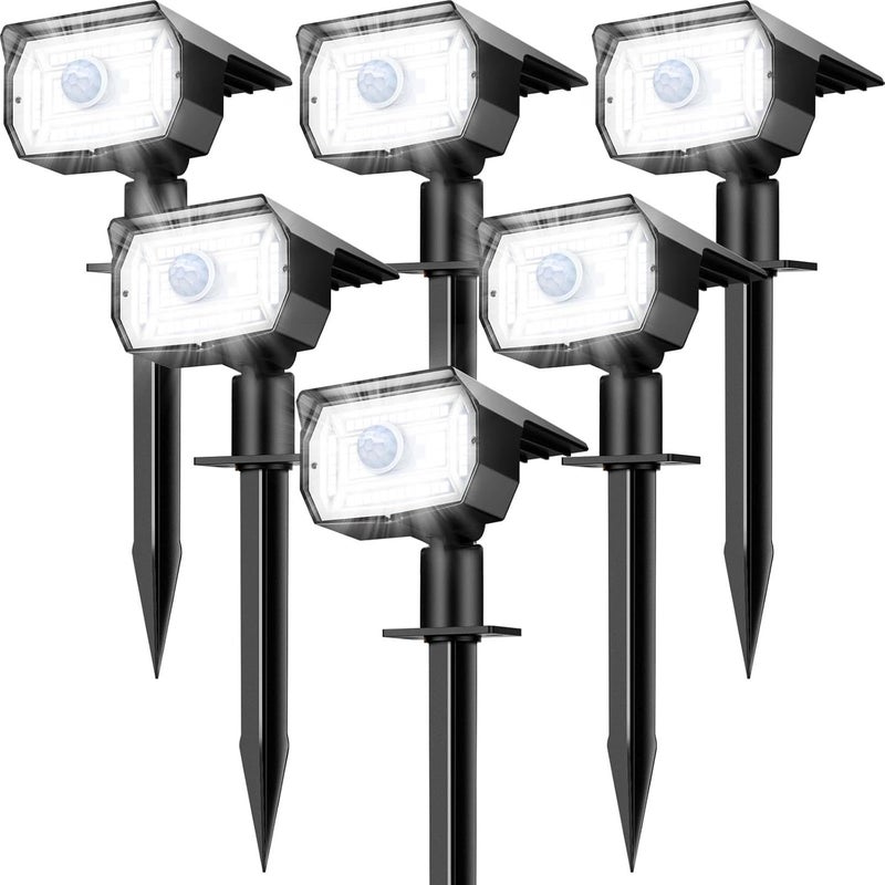 nipify 6 Pack Solar Lights Outdoor Waterproof, Motion Sensor Spot Lights 3 Modes Solar Powered Spotlights 2-in-1 Auto On/Off Landscape Lighting for Outside Yard Wall Garden, Cool White - Image 1
